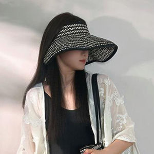 French Style Large Capacity Straw Woven Tote Bag Holiday Vacation Shoulder Bag Commuter Bag Simple Striped Student Commute Bag