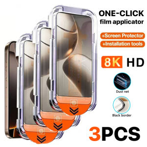 3 Pcs Ultra Clear One-click film applicator Tempered Glass Screen Protector Full Coverage 9H Hardness Compatible With iPhone