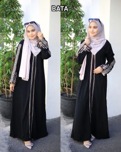 abaya gamis hitam jetblack turkey bordir bata busui s m l xl