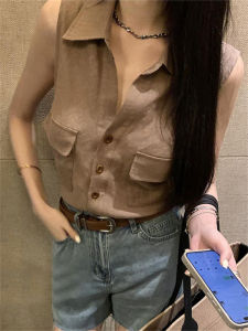 French Minimalist Linen Collarless Shirt Women Summer New Versatile Sleeveless Top Elegant Small Shirt Korean Style Slim Fit