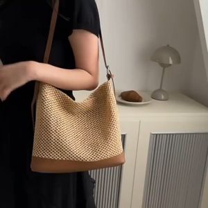 Vintage Woven Crossbody Bag For Women Commuting Shoulder Bag Large Capacity Tote Bag