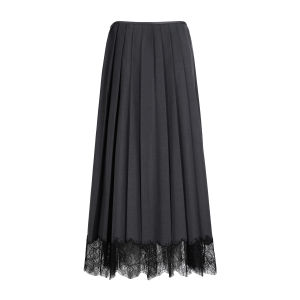Lace Edge Patchwork Long Pleated Skirt