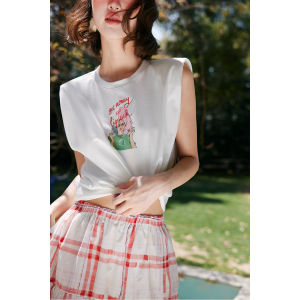 เสื้อกั๊กแขนกุดพิมพ์ลายการ์ตูน Rosebanks สำหรับผู้หญิง ทรงหลวม คอเหลี่ยม แขนกุด พิมพ์ลายการ์ตูน ฤดูร้อน 2025