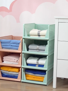 [1PC] Worthbuy Foldable Plastic Clothes Storage Basket Tuala Wardrobe Organizer Plastic Drawer Basket Bakul Pakaian