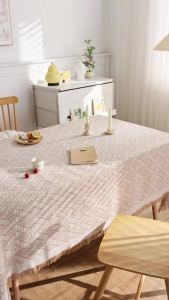 Cotton Linen Tablecloth Rustic Farmhouse Square Tablecloths Burlap Table Covers with Tassel for Kitchen Dinning Picnic Wedding