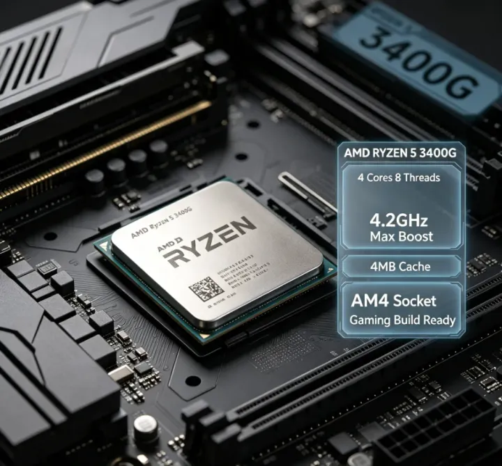 AMD | Beginner PC Assembly AMD R5 3400G Desktop APU 4.2GHz Max Boost 65W TDP AM4 Socket 12nm Media Streaming Processor No Fan