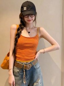 HUOLISI | Slim Fitting Large Neck Strapless Tank Top Orange