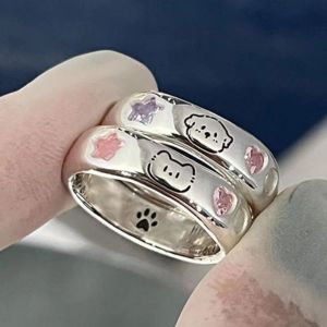 2pcs Kawaii Zircon Sliver Chó mèo nhẫn có thể điều chỉnh phim hoạt hình Nhẫn đôi thời trang người bạn tốt nhất đồ trang sức quà tặng ngày Valentine