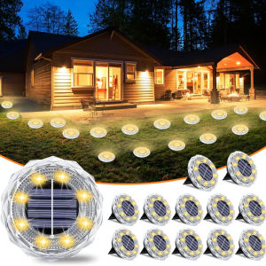 ไฟโซลาร์เซลล์กลางแจ้ง 4/8/12 ชิ้น ไฟ LED 8 ดวง แบบฝังดิน สำหรับตกแต่งบ้าน สวน สนามหญ้า