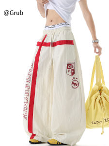 Grace Rub | Quick-Dry Retro American Color Block Stripes Loose Wide Leg Pants