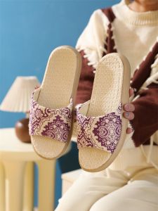 Dép Vải Lanh in Họa Tiết Dân Tộc Thoải Mái Cho Cặp Đôi Mùa Hè Đế Dày Thoáng Khí Chống Trượt EVA Đế Mềm Dép Lê Thoải Mái
