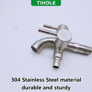 TIHOLE 304 Stainless Steel Two Way Tap Faucet Bathroom Toilet 2 Way Angle Valve Hand Bidet Holder Hose Paip Spray Set Double Water Tap Multifunctional Two 1 in 2 out Faucet Kepala Paip Air 水龙头两通