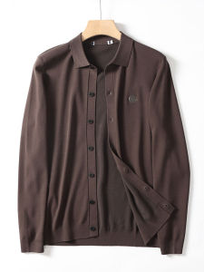 เสื้อสเวตเตอร์คาร์ดิแกนถักแบบสวมหัวสำหรับผู้ชาย คอปกพับ สวมใส่สบาย อบอุ่น ผสมผ้าฝ้ายโพลีเอสเตอร์ แขนยาว ปกติ