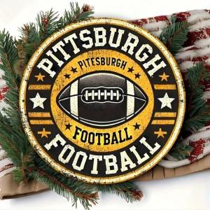 CIFbuy | Biển Hiệu Kim Loại Cổ Điển Pittsburgh Steelers 8x8 Inch Tấm Nhôm Mộc Mạc Trang Trí Tường Phòng Nam - Trang Trí Nhà Theo Chủ Đề Thể Thao