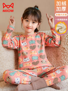 Thickened Fleece Childrens Underwear Set Warmth Large Children Cotton Wool Shirt Girls Thermal Wear Two-Piece Suit for Autumn