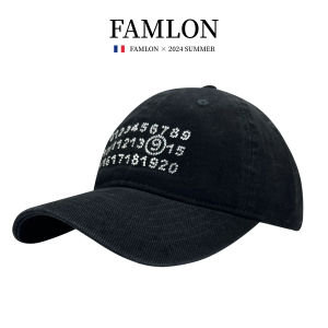 Famlon New Korean Style Versatile Face Slimming Diamond Digital Washed Cloth Baseball Cap Ins Four Seasons Sunshade Duckbill Hat