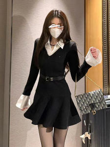 ปกโปโล สองชิ้นปลอม เดรส ผู้หญิง เซ็กซี่ เผ็ด ฤดูใบไม้ผลิ แขนยาวใหม่พันรอบ ทรงเอ Short Pure Desire Set โพลีเอสเตอร์ สแปนเด็กซ์