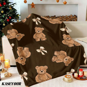 Beast Kingdom | Teddy Bear Bow Motif Winter Summer Flannel Blanket Throw Fleece Soft Fuzzy Plush Cozy Fleece Blankets for Sofa Ideal Gifts