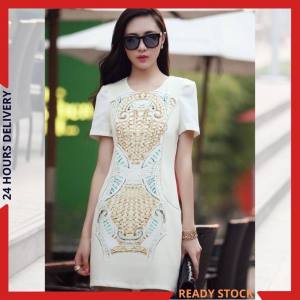 CFBOUTIQUE Korean Style Women Fashion Retro Printed OL Summer Ladies Mini Dress