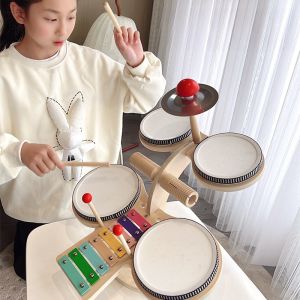 Multi-functional wooden drum kit kitten music channel childrens music enlightenment early educational toy girls and boys