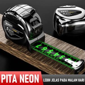 HOHODALINK Pita Pengukur Kelas Industri Presisi Tinggi Baja Tahan Karat Tebal Neon Tahan Air 5M COD