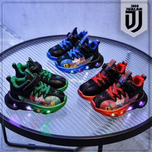 Sepatu Lampu LED HERO Anak usia 1 2 3 4 5 6 tahun / Sepatu Sneakers Tali Perekat Anak Laki Laki Motif Superhero / Sepatu MENYALA Anak Balita Cowok Fashion Sporty / Sepatu Casual Anak Pria Sol Menyala Motif Hero Avangers / Sepatu Running Anak LED Trendy