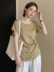 SHIMANQING | Unique French Satin Acetate Irregular Waist-Tightening Summer Blouse