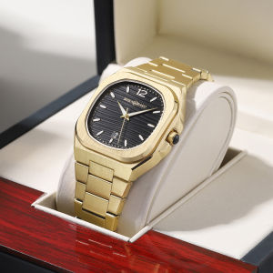 Square Mens Watch Stainless Steel Watch Gold Black Business Style Japanese Imported Movement 3Bar Waterproof Watch for Men reloj