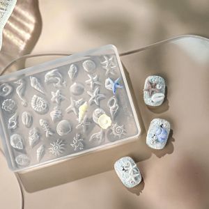 1Pcs 3D Summer Ocean Silicone Nail Mold Mixed Starfish Shell Seahorse Conch Mermaid Tail Charms Stencils DIY Manicure Mold Tools