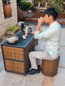 New 2023 Small Sized Portable Casual Balcony Tea Table New Chinese Style Resistant to Sunlight with Storage Tea Water Cabinet