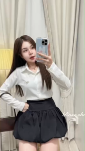 TW22738 Set 3 ชิ้น เสื้อเชิ้ตแขนยาว + กับกางเกงบอลลูน กับ เข็มกลัด ..