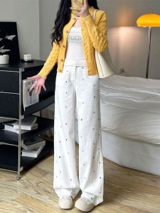 plus Size High Waist Straight Leg Jeans Womens Casual Cotton Embroidered Floral Wide Leg Pants Spring Autumn New Style