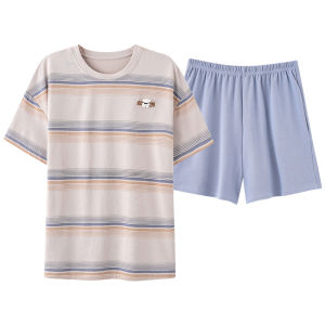 MiiOW | ชุดนอนผู้ชาย Catman แขนสั้นผ้าฝ้ายแท้ 2025 ชุดนอนฤดูร้อนใหม่ ชุดอยู่บ้าน ลำลอง ใส่กลางแจ้งได้ ระบายอากาศได้ดี ทรงหลวม แขนสั้น