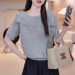 Shalldoer | Korean Style Casual Knitted Short Sleeve T-Shirt Womens Summer New Design Fashion Versatile Top Pure Color Straight Cut Loose Fit
