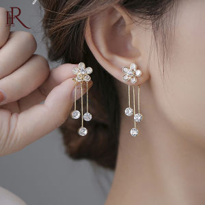 Frascati Korean Fashion Exquisite Sparkling Crystal Flower Tassels Drop Earrings For Women Girls Graceful Elegant Earrings Jewelry