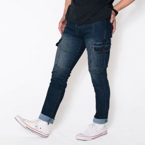 Celana Cargo Denim Jeans Panjang Pria Stretch Melar Tebal Slimfit Skinny Pensil Premium