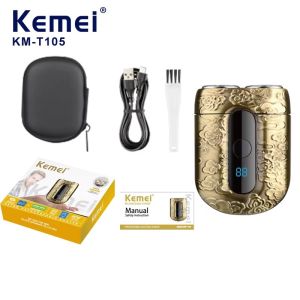 Kemei KM-T105 mini LED hai đầu Float dao cạo râu điện kim loại khắc nhà ở nhỏ râu máy cắt với túi bằng EVA miễn phí