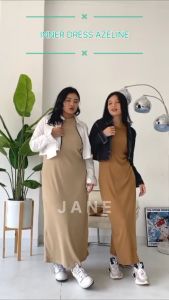 JANE COLLECTION || Long Dress Bodycon Hitam Inner Dress Maxi Ukuran Bigsize Jumbo M L XL Basic Dalaman Blazer Cardigan Hijab Muslim - Inner Dress Azeline