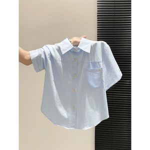 LUOSHAO | Dopamine Fashion Short Sleeve Light Blue Blouse Outerwear