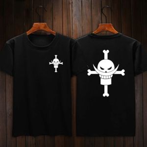Bandai | Anime One Piece Whitebeard Flag T-Shirt Men 100% Cotton Retro Jolly Roger Short Sleeve Casual Tee