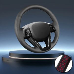 Hand-Stitched Black Perforated Non-Slip Microfiber Leather Steering Wheel Cover for Kia 2012 K5 Auto Interior Accessories