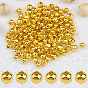 3/4/5/6/8mm Stainless Steel Round Large Hole Bead Golden Spacer Loose Beads For Jewelry Making Bracelet DIY Keychain Accessories