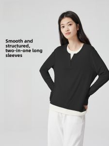 MiiOW | Cat Lady Simple Color Block Design Loose Round Neck T-Shirt Womens Plus Size Spring Autumn Soft Base Shirt Daily Wear Pure Color