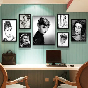 Audrey Hepburn Decorative Poster Bar Hanging Painting Beautiful Star Movie Poster Black And White Framed Wall Art Modern Simplicity