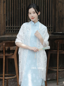 Spring Summer Cheongsam Shawl Outerwear 2024 New Womens Thin Tassel Hollow Lace Artistic Retro National Style Shawl