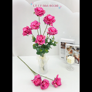 Hoa Hồng Gân 3 Bông Không Lá Bó Hoa Cắm Giỏ Trang Trí Tiệc. Hoa Lụa Decor