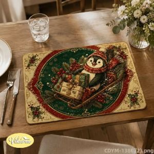 VIKAMA Lớn Cao Cấp Chủ Đề Giáng Sinh Placemat Thiết Kế Hình Gấu Bắc Cực Chim Cánh Cụt Dành Cho Phòng Ăn Nhà Bếp Ngày Lễ Trang Trí Nhà Nghệ Thuật Thẩm Mỹ Thảm Trải Bàn