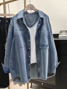 Pink Denim Shirt Womens Casual Loose Design Spring Fashionable Versatile Workwear Top Korean Style Long Sleeve Button up