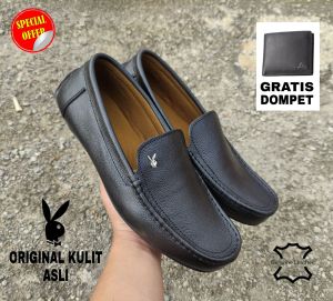 sepatu casual pria kulit slop pria kulit asli(gratis dompet)