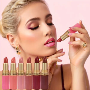 6 สี Diamond Glitter ลิปสติกช็อกโกแลตบาร์ลิปสติกแต่งหน้า Pearlescent Matte ไม่ซีดจาง Matte ลิปสติกกันน้ําสําหรับสตรี